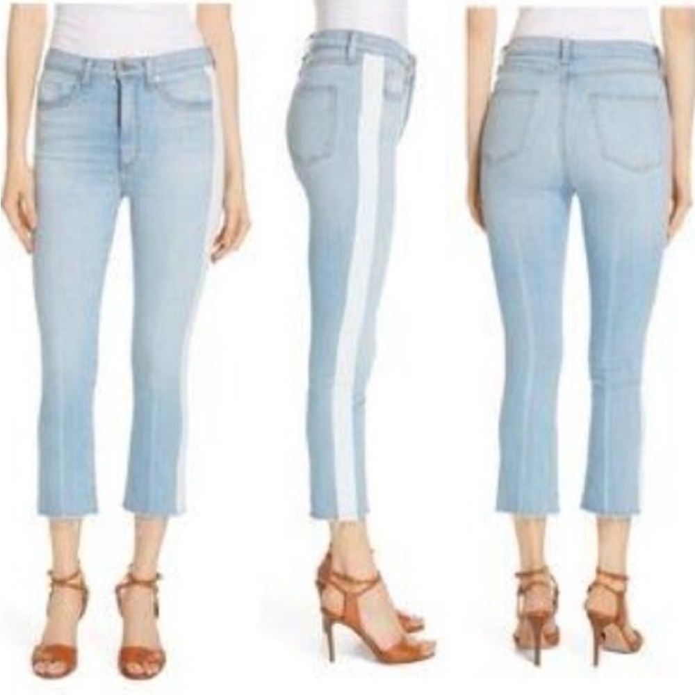 EUC...Veronica Beard  11" Carly Kick blue jeans. Tuxedo stripe detail.